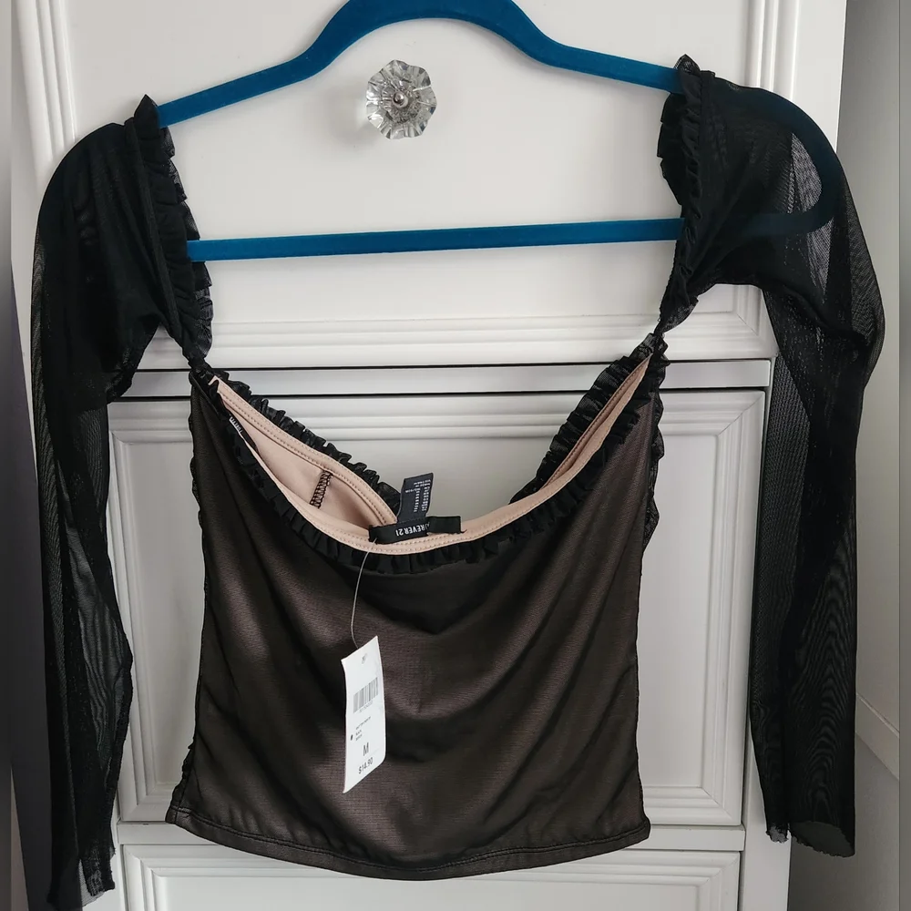 Forever 21 Mesh Black and Nude Corset Style Top Size M NWT - Picture 5 of 10